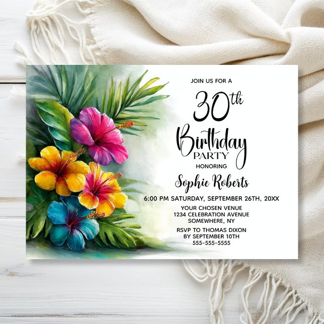 Invitation Tropical Hibiscus Flowers 30th Birthday Party (Créateur téléchargé)