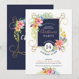 Invitation Tropical Holiday Cheers Fleurs & Gold Frame
