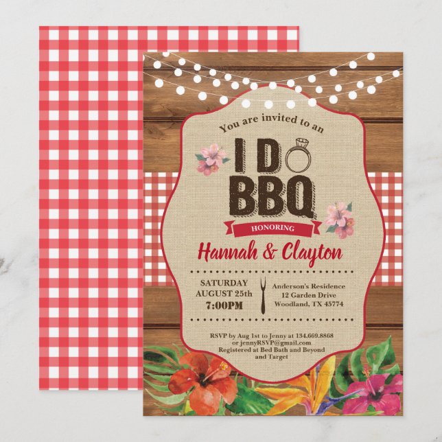 Invitation Tropical I do BBQ invitation. Fêtes de fiançailles (Devant / Derrière)