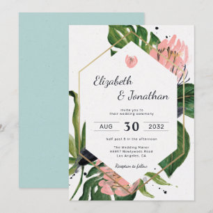 Invitation Tropical jungle rose fleur & fleurs feuilles moder