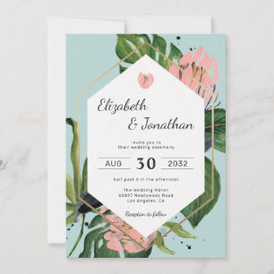 Invitation Tropical jungle rose fleur & fleurs feuilles moder