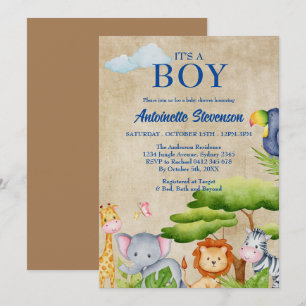 Invitation Tropical Jungle Safari Animaux Baby Boy Douche