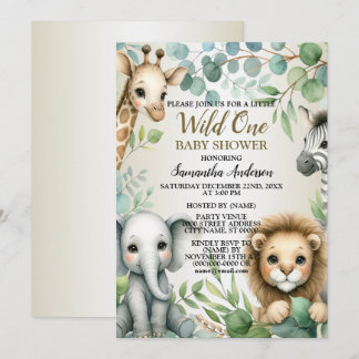 Invitation Tropical Jungle Safari Animaux Baby showers Garçon