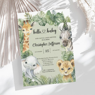 Invitation Tropical Jungle Safari Animaux Baby showers Garçon