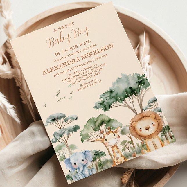 Invitation Tropical Jungle Safari Animaux Baby showers Garçon (Créateur téléchargé)