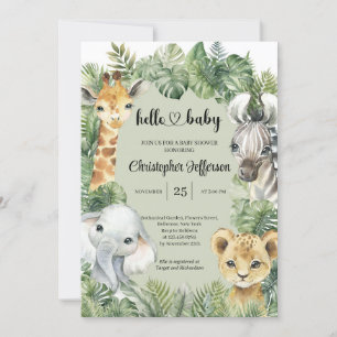 Invitation Tropical Jungle Safari Animaux Baby showers Garçon