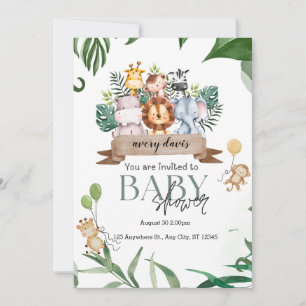Invitation Tropical Jungle Safari Animaux Garçon Baby shower 
