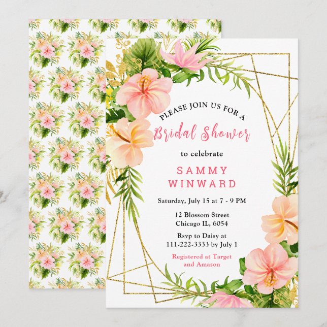 Invitation Tropical Jungle with Foliage Bridal Shower (Devant / Derrière)