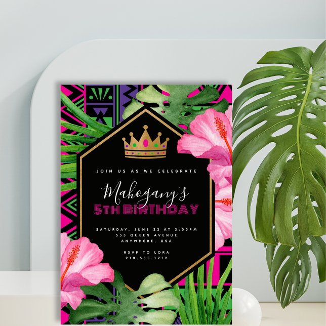 Invitation Tropical Kente African Princess Anniversaire (Créateur téléchargé)