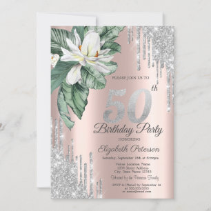Invitation Tropical Leaf Magnolia Drips Rose Gold 50e