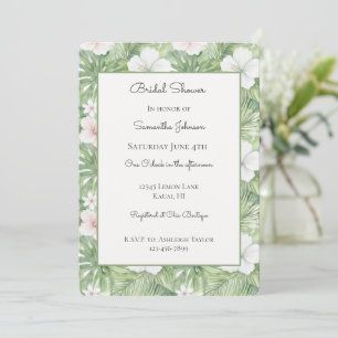 Invitation Tropical Leaves Hibiscus Floral Bridal Shower
