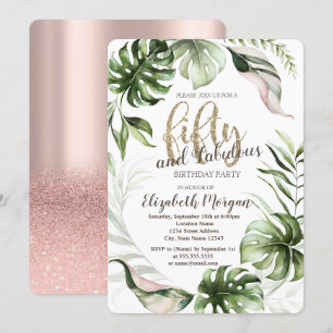 Invitation Tropical Leaves Rose Gold 50e Anniversaire
