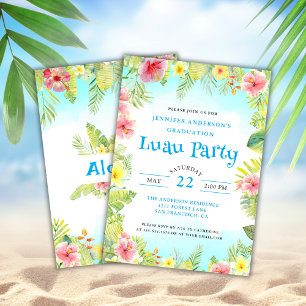 Invitation Tropical Luau Aloha Graduation Party Blue
