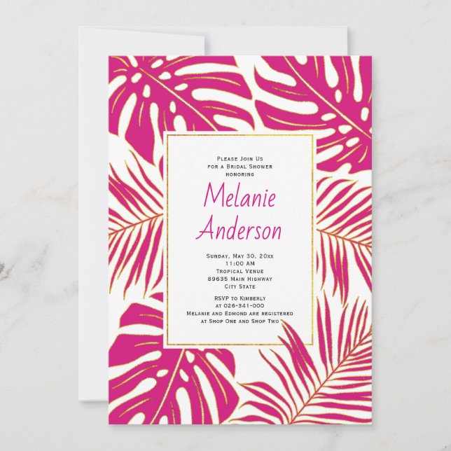 Invitation Tropical magenta feuille mariage douche nuptiale (Devant)