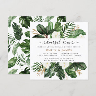 Invitation Tropical Modern Palm Cactus White Floral Rehearal