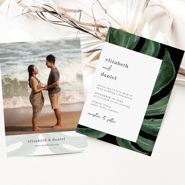 Invitation Tropical Monstera Leaf Destination Wedding Photo (Créateur téléchargé)