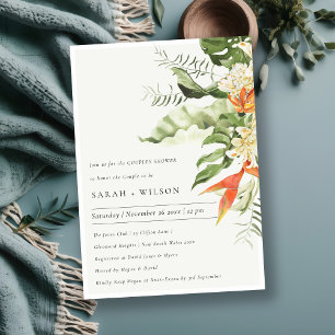 Invitation Tropical Orange Green Botanical Couples Douche