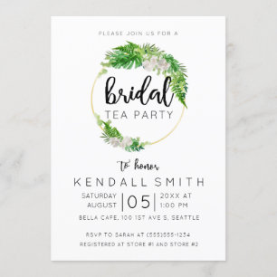 Invitation Tropical Palm and Greenery Wreath Bridal Tea Party
