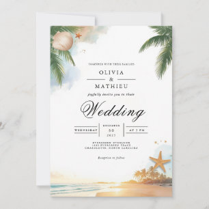 Invitation Tropical Palm Beach Romance Mariage