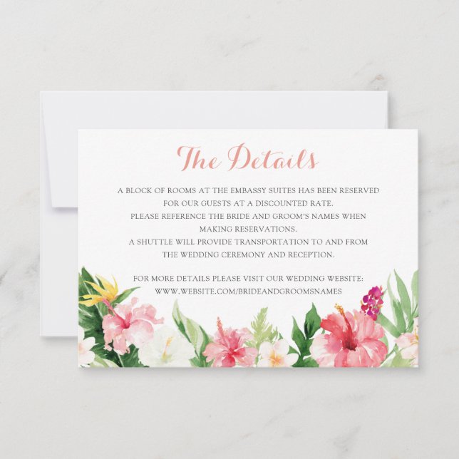 Invitation Tropical Palm Feuille Détails du Mariage Insérer u (Devant)
