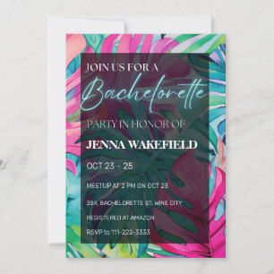 Invitation Tropical Palm Feuille Neon Bachelorette Party