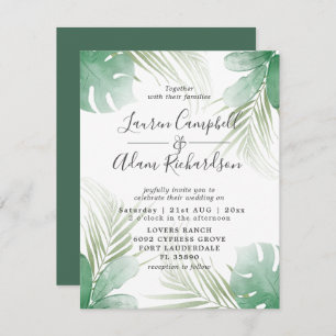 Invitation Tropical Palm Feuille Verdure Mariage aquarelle