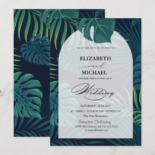 Invitation Tropical Palm Leaves Écriture Mariage
