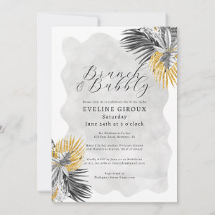 Invitation Tropical Palm Noir Blanc Or Brunch Bubbly