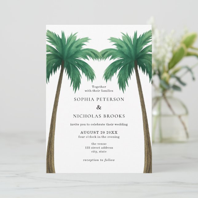 Invitation Tropical Palm Trees Minimal Photo Beach Wedding (Debout devant)