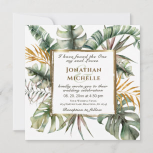 Invitation Tropical Palms Gold Frame Christian Mariage