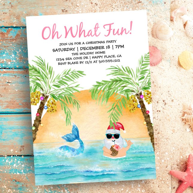 Invitation Tropical Père Noël Mermaid Quelle fête de Noël amu (Créateur téléchargé)
