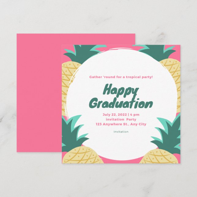 Invitation Tropical Pineapple Luau Graduation Party  (Devant / Derrière)