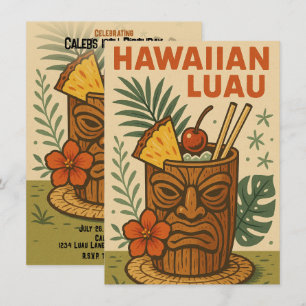 Invitation Tropical Retro Tiki Drink Hawaiian Luau Anniversai