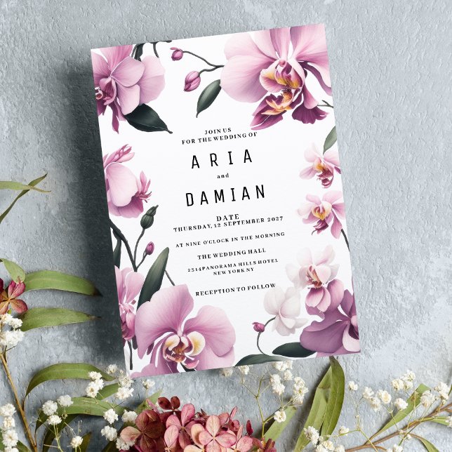 Invitation Tropical rose élégant orchidée Mariage floral (Tropical pink elegant orchid floral Wedding )