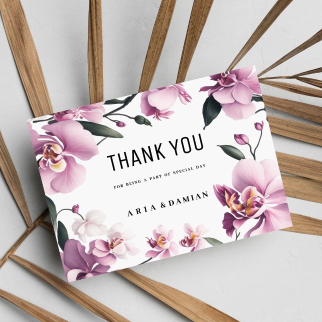 Invitation Tropical rose élégant orchidée Merci floral (Tropical pink elegant orchid floral Thank You)