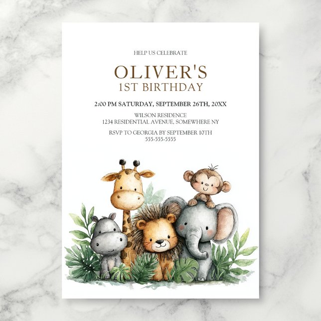 Invitation Tropical Safari Animals 1st Birthday Party (Créateur téléchargé)