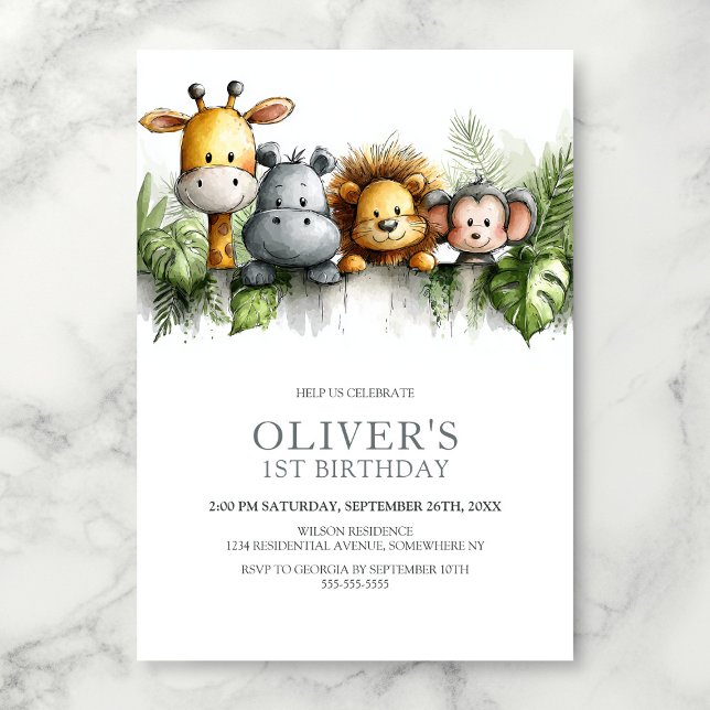 Invitation Tropical Safari Animals 1st Birthday Party (Créateur téléchargé)
