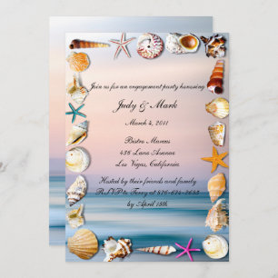 Invitation Tropical Sandy Beach And Seashell Engagement Party