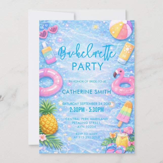 Invitation Tropical Sparkle Bachelorette Pool Party (Devant)