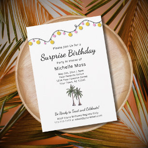 Invitation Tropical String Lights Palm Trees Anniversaire