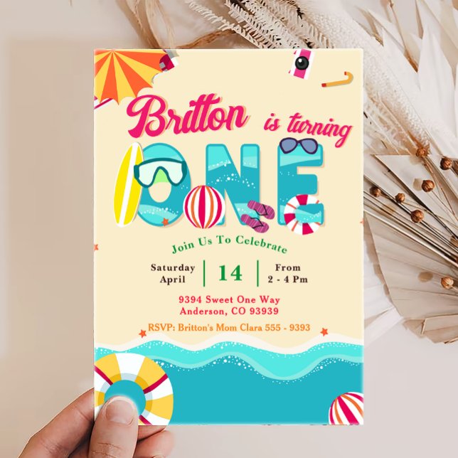 Invitation Tropical Summer Beach Girl 1er anniversaire (Créateur téléchargé)