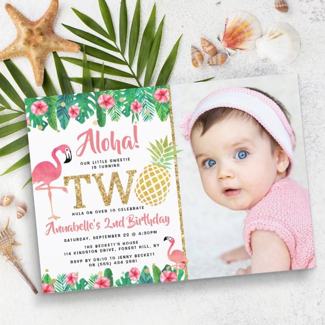 Invitation Tropical Summer Beach Luau Girl Photo 2e anniversa (Créateur téléchargé)