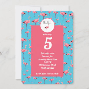 Invitation Tropical Summer Pink Flamant rose Girly 5e anniver