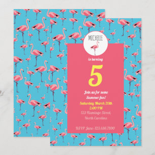 Invitation Tropical Summer Pink Flamingo modèle Anniversaire