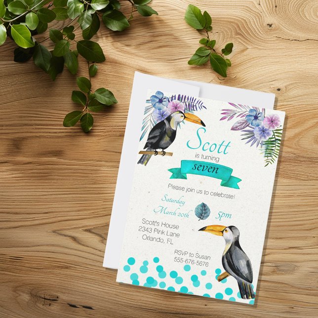 Invitation Tropical Summer Toucan Blue Anniversaire Party (Créateur téléchargé)