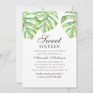 Invitation Tropical Sweet 16. Monstère de verdure 16e anniver