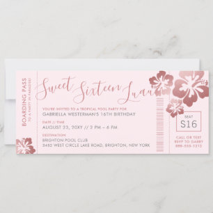 Invitation Tropical Sweet 16 Pool Luau Boarding Pass