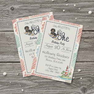 Invitation Tropical The Big One Surf Dachshund anniversaire