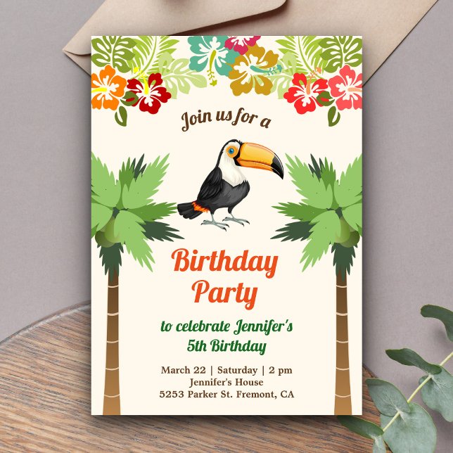 Invitation Tropical Toucan fête d'anniversaire (Créateur téléchargé)