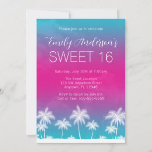 Invitation Tropical Turquoise Rose Sweet 16 Anniversaire